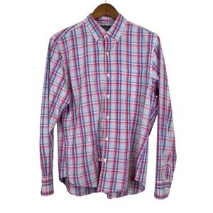 Bonobos Mens Slim Fit Plaid Button Down Shirt Pink Purple Blue Medium